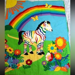 Vintage 70/80s Rainbows Zebra Quilted Fabric Wall Hanging or baby Quilt
